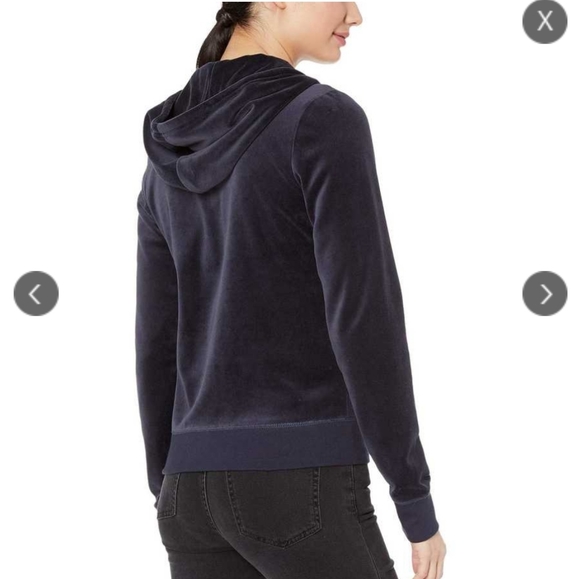 Juicy Couture Navy Blue Velour Hoodie Jacket Medium - Picture 3 of 12